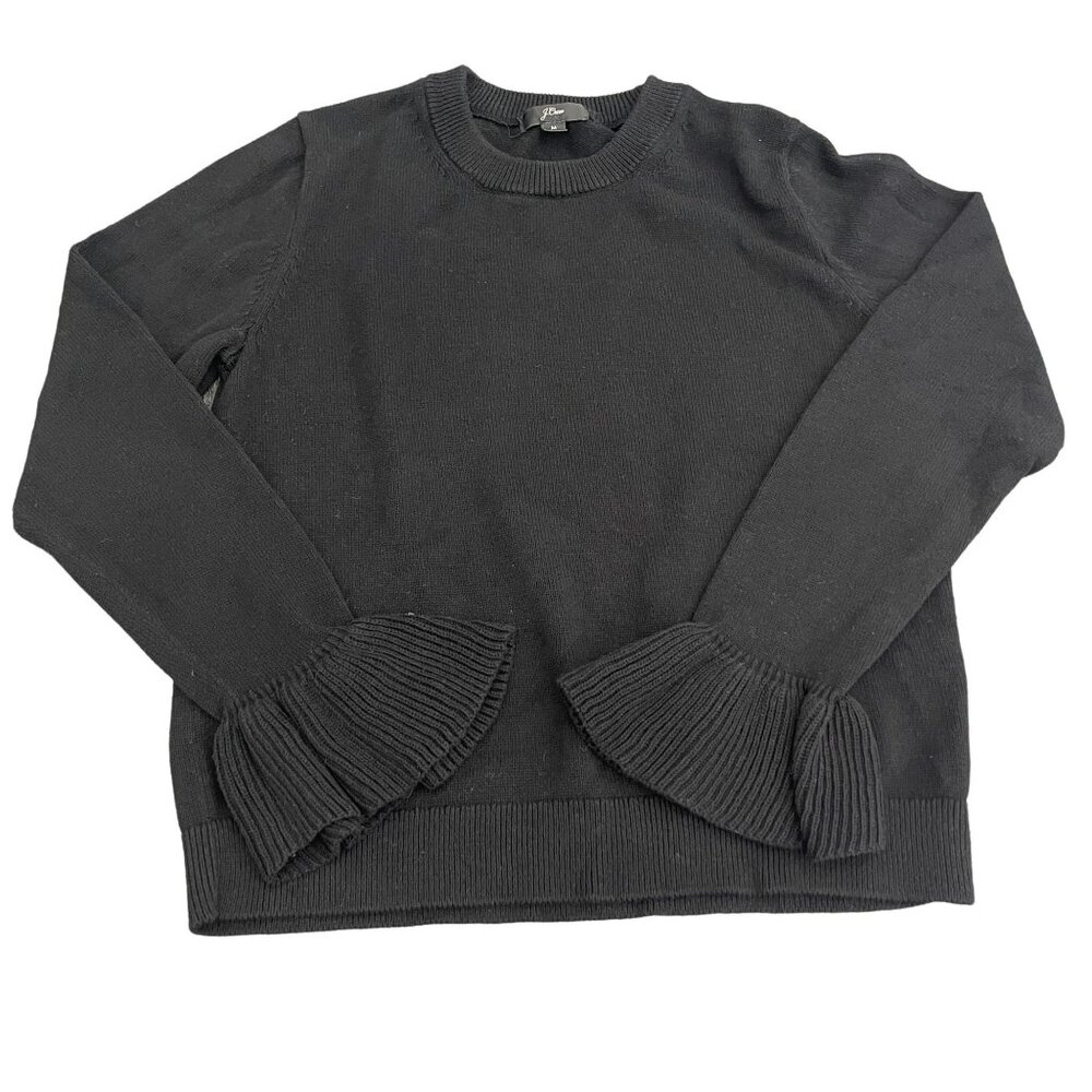 J Crew Black Ruffle Cuff 100% Cotton Sweater, Size M
